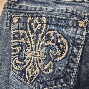 Miss Me Boot Cut Size 27 x 32 Embellished Fleur De Lis Rhinestone Crystal Bling
